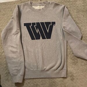 Wood Wood Gray Crewneck Sweater with Navy Logo